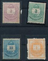 1881 3 db krajcáros bélyeg és 1 db Hírlapbélyeg