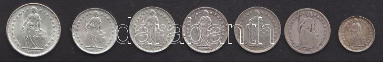 Svájc 1921. 1/2Fr Ag + 1910-64 1Fr Ag (5x) + 1965. 2Fr Ag összes klf évszámmal! T:2/3+,3