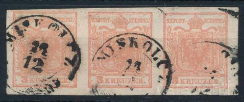 1850 3kr 3-as csík MP III nagy keretkitörés "MISKOLCZ"