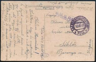 1917 Tábori posta képeslap S.M.S. RADETZKY Siklósra küldve
