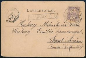 1900 Képeslap "MEZŐHEGYES-MEZŐ-TÚR" vasúti mozgóposta bélyegzéssel