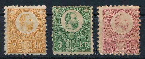 1871 Réznyomat 2kr falcos, 3kr újragumizva regummed, 5kr gumihibás