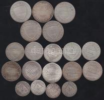 Ausztria 1925-1973 1/2Sch Ag (4x), 1Sch Ag (5x), 5Sch Ag (5x), 10Sch Ag (5x) összesen 19db! T:2,2/3,...