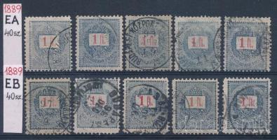 1889 Elektro: 5 db 1Ft A és 5 db 1Ft B fogazattal stecklapon