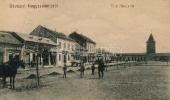 Nagyszalonta Toldi square with the shops of Jenő Székely, Imre Sarkadi and the Ellmann brothers