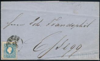 1858 15kr II. típus levélen "PESTH" - "ESSEGG" (8.000)