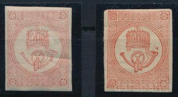 1871 2 db Hírlapbélyeg eltérő színárnyalatban (ráncok / creases)