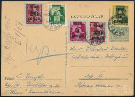 1945 (5. díjszabás) Budapest helyi levelezőlap 5 db bélyeggel