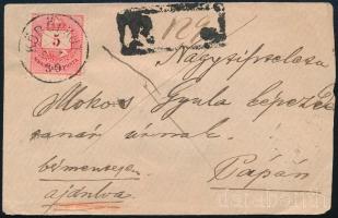 1880 Ajánlott levél 3 x 5kr bélyeggel / Registered cover with 3 x 5kr stamps "KÖBÖLKÚT" - Pápa