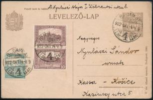 1922 Díjkiegészített levelezőlap Kassára