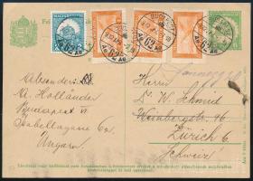 1932 Díjkiegészített díjjegyes levelezőlap Zürichbe / PS-card with additional franking to Zürich