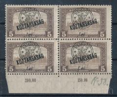 Nagyvárad 1919 Parlament/Köztársaság 5K ívszéli 4-es tömb, Bodor vizsgálójellel