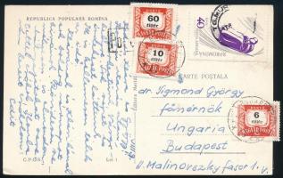 1962 Képeslap Romániából Budapestre, 76f portóval