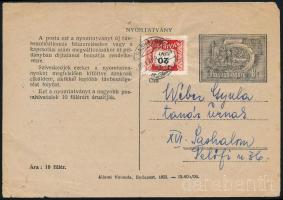 1961 Nyomtatvány 20f portóval / Printed matter with 20f postage due