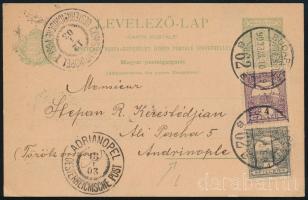 1903 Díjkiegészített díjjegyes levelezőlap Törökországba / PS-card with additional franking to Turkey