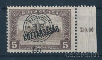 Nagyvárad 1919 Köztársaság/Parlament 5K Bodor vizsgálójellel
