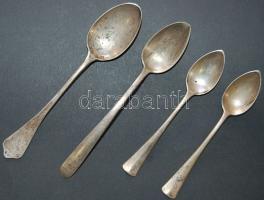 Vegyes századeleji ezüst (Ag) evőeszköz tétel 4db nagy, 4db kiskanállal, 1db késsel és villával / 506g