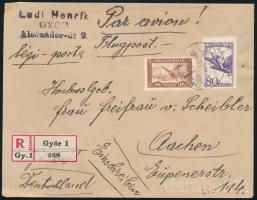 1930 Ajánlott levél Repülő (I.) 16f, 80f bélyeggel Győr - Aachen
