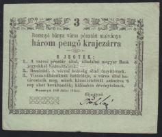 1849. Rozsnyó 3kr "Vizsza" tévnyomat! T:III+