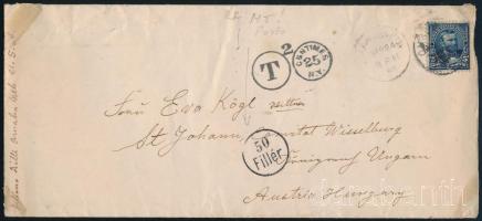 1902 Levél egy Egyesült Államokból Magyarországra 50f portóval / Cover from the United States to Hungary with 50f postage