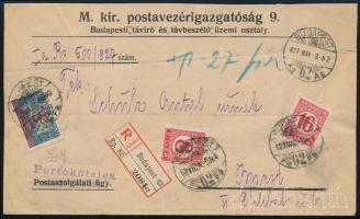1927 Ajánlott Budapest helyi levél 3 db portó bélyeggel "MONOK"