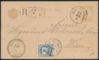 1889 Ajánlott 2kr díjjegyes levelezőlap 10kr kiegészítéssel Bécsbe / Registered 2kr PS-card with 10kr additional franking to Vienna