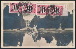 1931 Képeslap Ausztriából Debrecenbe 4 db portó bélyeggel (egyik sérült) / Postcard from Austria to Hungary with 4 postage due stamps (1 damaged)