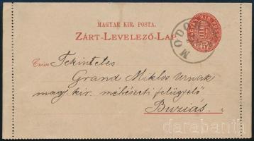 1883 5kr díjjegyes zárt levelezőlap 'MODOR'