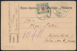 1916 Levelezőlap 10f portóval "PÉLMONOSTOR" - Ujvidék / Postcard with 10f postage due