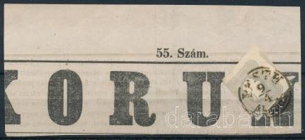 1861 Hírlapbélyeg ferdén vágva, újság darabon "PESTH / Abends"