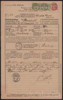 1900 Tudakozvány Turul 5f hármascsíkkal és 10f bélyeggel "KENESE" / Reclamation form