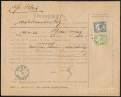 1916 Visszajelentés Turul 1f és 5f bélyeggel, Mezőszentmihály - Szék / Printed matter