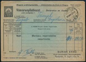 1929 Vámáru nyilatkozat