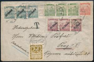 1920 Levél Prágába 10 db bélyeggel, portózva / Cover to Prague with postage due stamp
