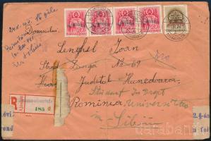 1941 Cenzúrás ajánlott levél Dél visszatért 90f bérmentesítéssel Lunga-ra (Nyújtód), majd tovább küldve Sibiuba (Nagyszeben)