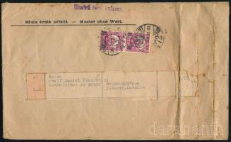 1932 "Minta érték nélkül" küldemény Kisegítő 6/8f függőleges párral bérmentesítve Romániába küldve