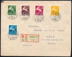 1933 Cserkész sor ajánlott levélen Aradra küldve / Mi 511-515 set on registered cover to Arad