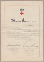 1936 Vöröskeresztes oklevél a Lukács Sarolta saját kezű aláírásával / Red-cross warrant