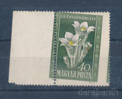 1950 Virág (I.) ívszéli 40f látványos elfogazással (betapadás / gum disturbance)