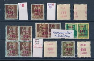 1945-1946 15 db bélyeg nyomási eltérésekkel, stecklapon
