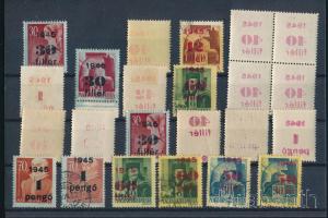 1945-1946 23 db bélyeg klf nyomási eltérésekkel, stecklapon