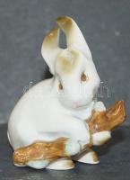 Zsolnay porcelán nyúl-figura, kézzel festett / Hand painted Zsolnay chinaware rose 9 cm