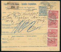 1917 Csomagszállító Turul 1K négyescsíkkal Bécsbe, hátoldalon osztrák portóval