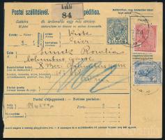 1917 Csomagszállító Turul 1K és 2K bérmentesítéssel Bécsbe, hátoldalon osztrák portóval