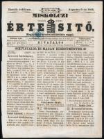 1866 Hírlapilleték bélyeg 1kr Miskolci értesítő első oldalán