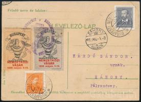 1935 Levelezőlap 2 db Nemzetközi Vásár levélzáróval Záhonyba