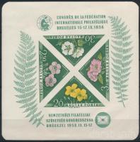 1958 FIP I. Virág vágott blokk eltolódott vágással (kis betapadásnyom) / Mi 28 imperforate block, shifted cutting (small gum disturbance)