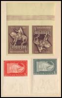 1956 Úttörő vágott ívszéli sor + Hunyadi fordított pár (imperforate issues)
