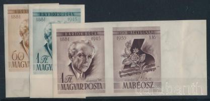 1955 Bartók 2 ívszéli vágott érték (1Ft betapadás / gum disturbance) + Bélyegnap szelvényes vágott ívszéli bélyeg / imperforate small lot