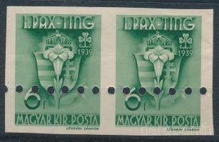 1939 Pax Ting 6f vágott pár megsemmisítő lyukasztással / Mi 613 imperforate pair, printers waste